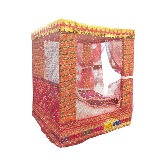 Royal Bed Set with Net curtains for Laddu Gopal / Kanha Ji - Large - pink - Image 6