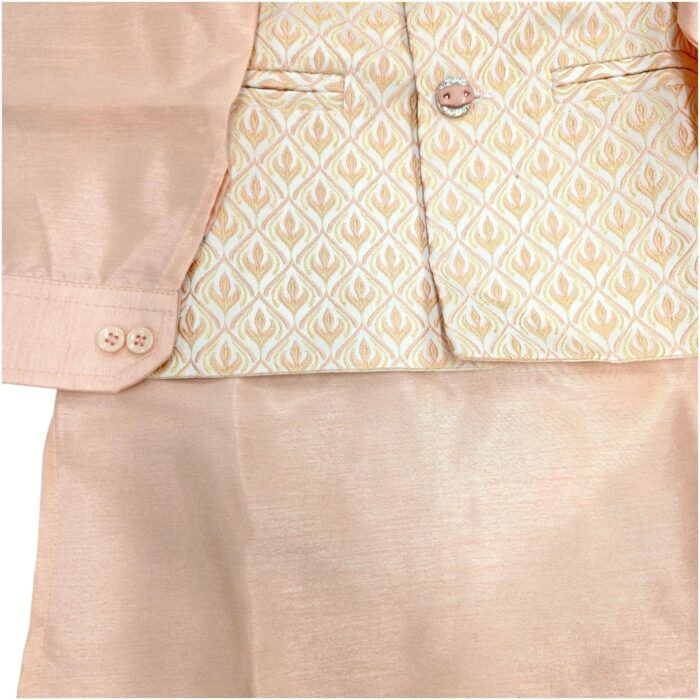 Close up of the Buttoned Cuff, Embroidered Jacket, and Kurta