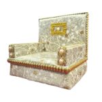Premium Handcrafted Fabric Singhasan - White-Grey - Large with Box | Laddu Gopal Singhasan - Image 2