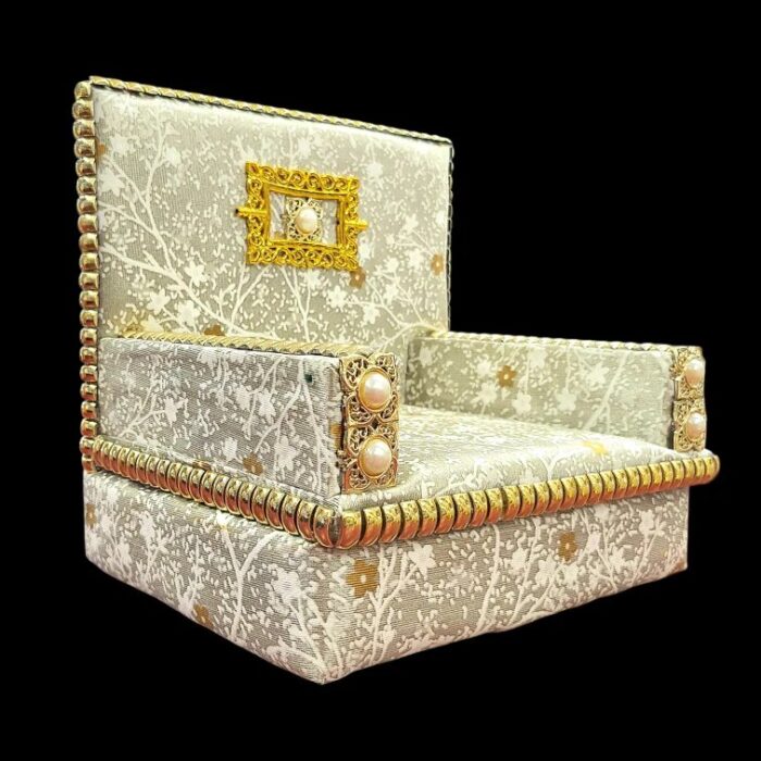 Premium Handcrafted Fabric Singhasan - White-Grey - Large with Box | Laddu Gopal Singhasan - Image 5