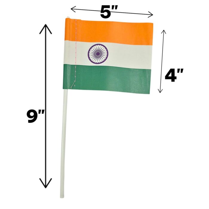 Small Indian National Flag with Stick – 4" x 5" (Pack of 3) - Image 3