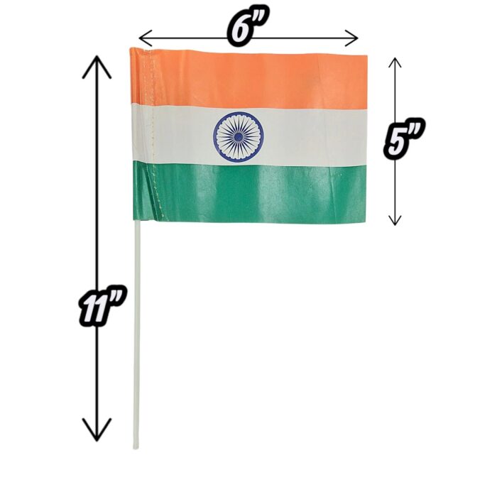 Small Indian National Flag with Stick – 5" x 6" (Pack of 3) - Image 3