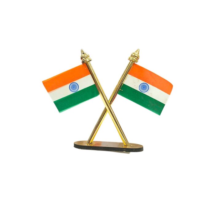 Dual Indian National Flag Car Dashboard Stand - Image 4