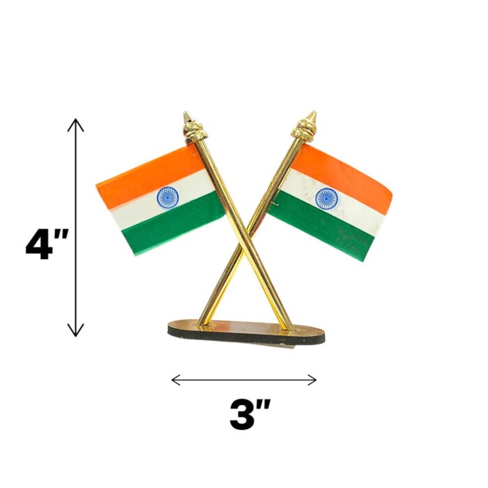 Dual Indian National Flag Car Dashboard Stand - Image 3