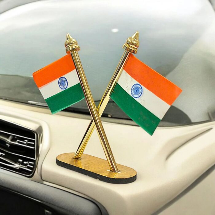 Dual Indian National Flag Car Dashboard Stand - Image 2
