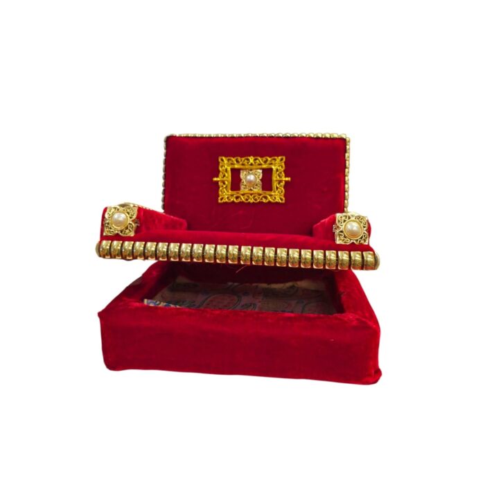 Royal Deity Singhasan - Velvet & Gold - Red - Image 6