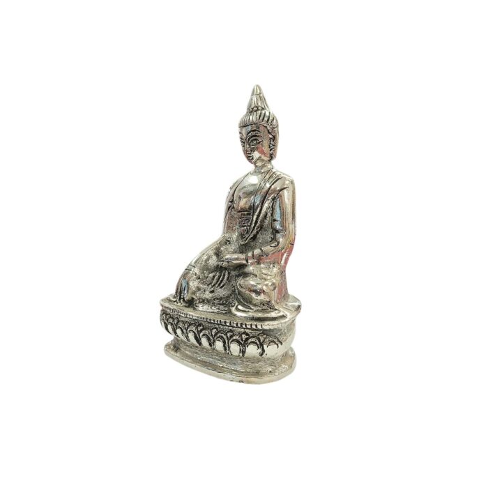 Brass Seated Buddha - Silver-Plated Statue - Image 5