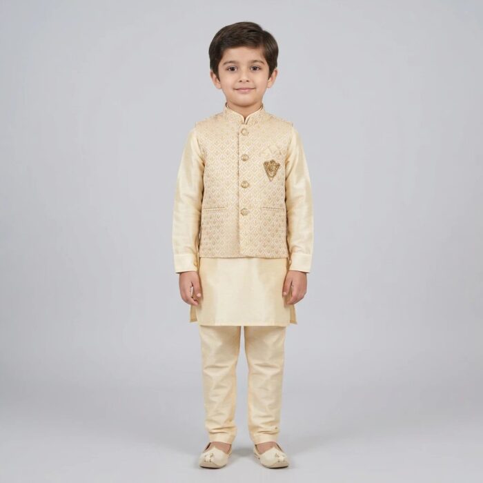 Kids Kurta Pajama Set with Koti Jacket - 6 years | 3 Pc ethnic wear - Image 7