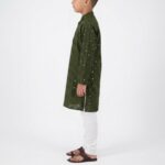 Boys Sequin Embroidery Kurta with Cotton Pajama | Mehendi Green Party wear Kurta Pajama for Kids