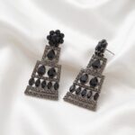 Traditional Silver Oxidized Earrings with CZ Stones