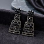 Traditional Silver Oxidized Earrings with CZ Stones