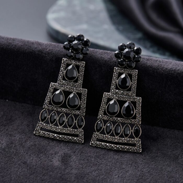 Traditional Silver Oxidized Earrings with CZ Stones