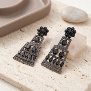 Silver Oxidized CZ Stone Earrings