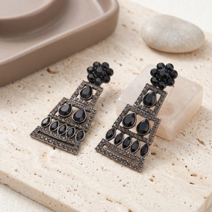 Silver Oxidized CZ Stone Earrings