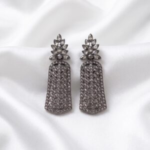 Silver Oxidized CZ Stone Earrings