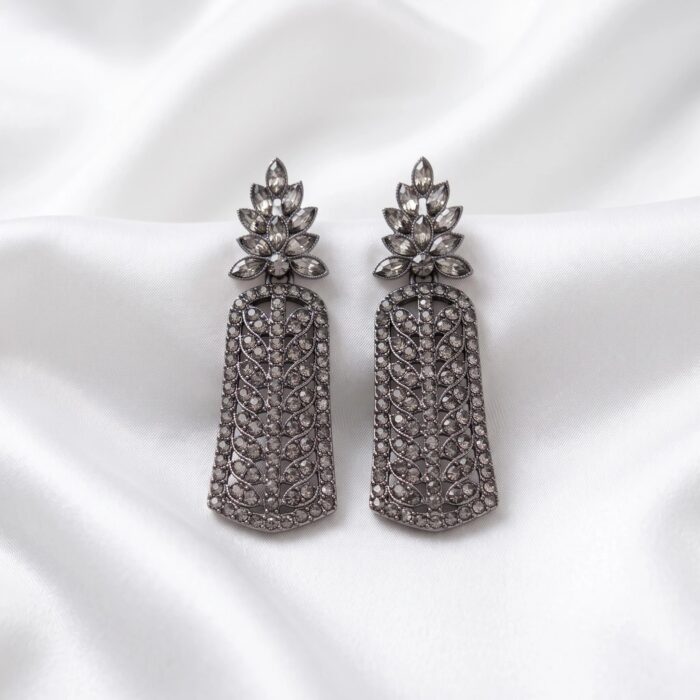 Silver Oxidized CZ Stone Earrings