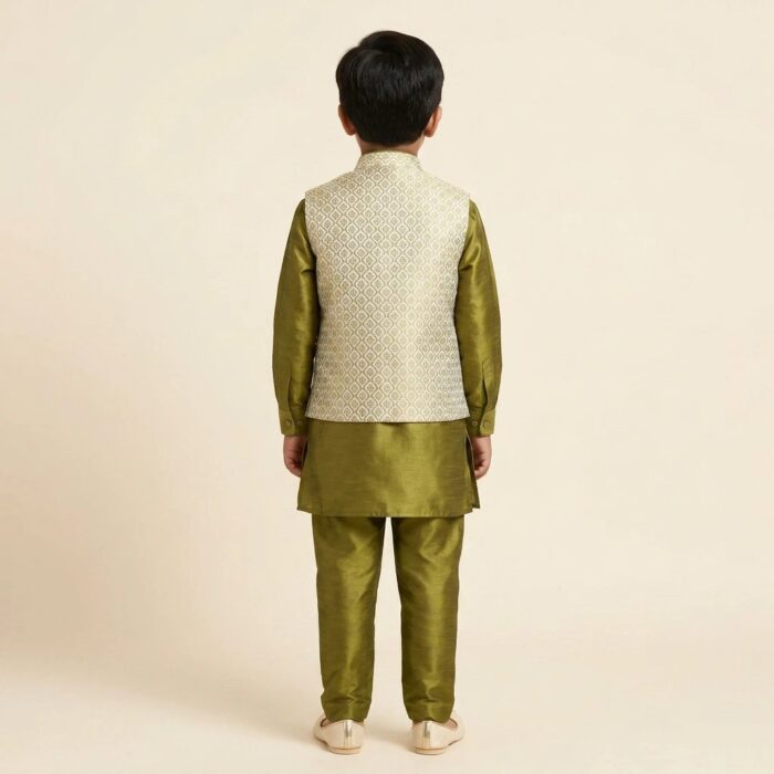 Kids Kurta Pajama Set with Koti Jacket - 8 years | 3 Pc ethnic wear - Image 4