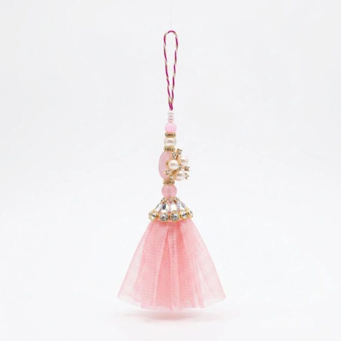 Luxury pink bag charm with pearls and crystals