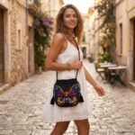 Beaded Butterfly Sling Bag Black – Handmade Cotton Crossbody Bag - Image 2