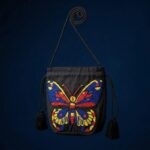 Beaded Butterfly Sling Bag Black – Handmade Cotton Crossbody Bag - Image 4