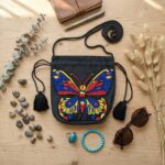 Beaded Butterfly Sling Bag Black – Handmade Cotton Crossbody Bag