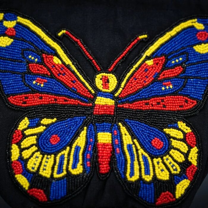 Beaded Butterfly Sling Bag Black – Handmade Cotton Crossbody Bag - Image 3