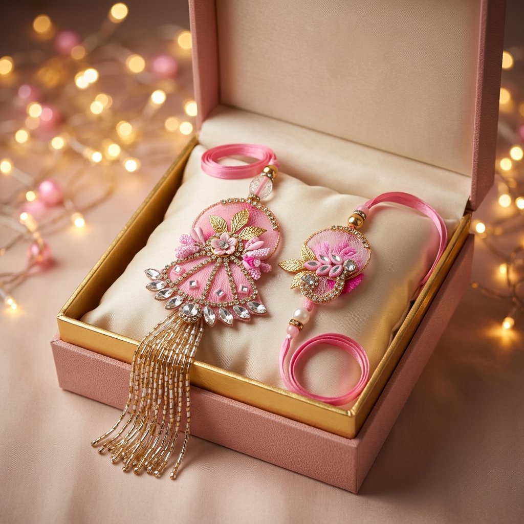 Elegant Bhai Bhabhi Rakhi Set Handmade Designer Rakhi Set