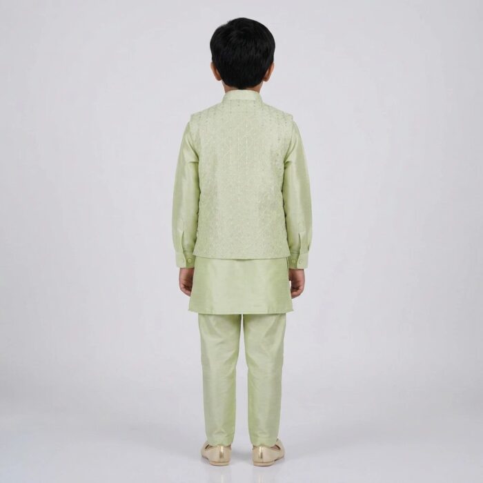 Kids Kurta Pajama Set with embroidered jacket for boys - Pista Green - 8 years - Image 6