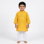 Boys Sequin Kurta with Cotton Pajama | Yellow Party wear Kurta Pajama for Kids