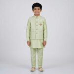 Kids Kurta Pajama Set with embroidered jacket for boys - Pista Green - 8 years - Image 3