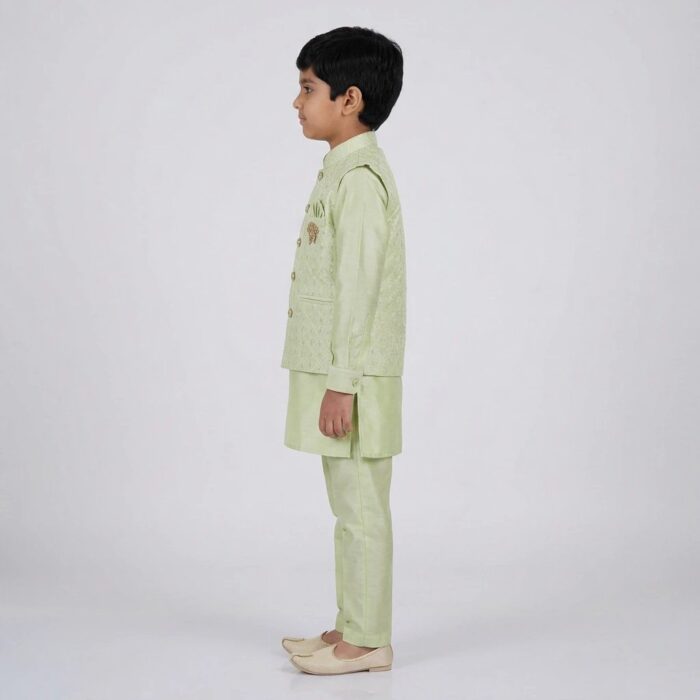Kids Kurta Pajama Set with embroidered jacket for boys - Pista Green - 8 years - Image 4