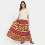 Model wearing cotton skirt with flare for summer wear