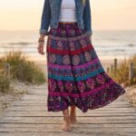 Printed long Cotton Skirt