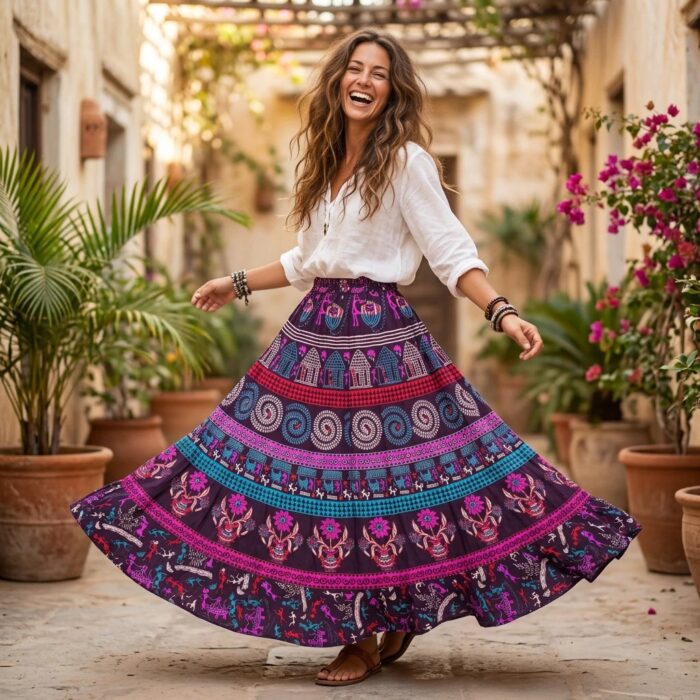 Printed long Cotton Skirt - Image 3