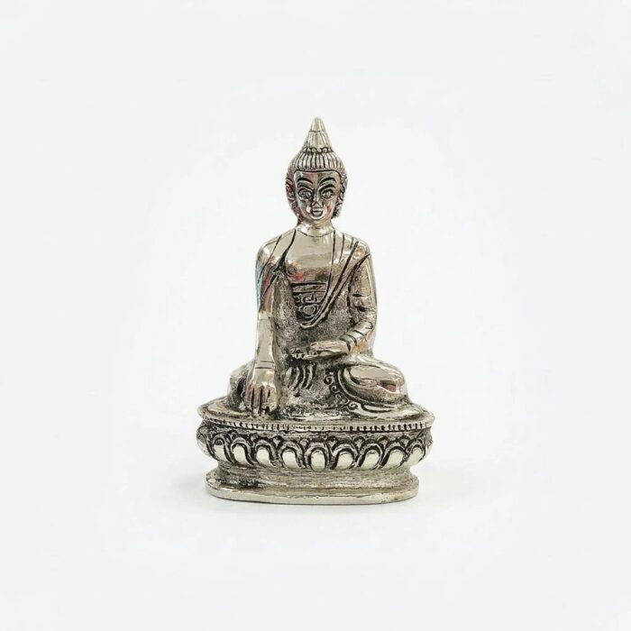 Brass Seated Buddha - Silver-Plated Statue - Image 7