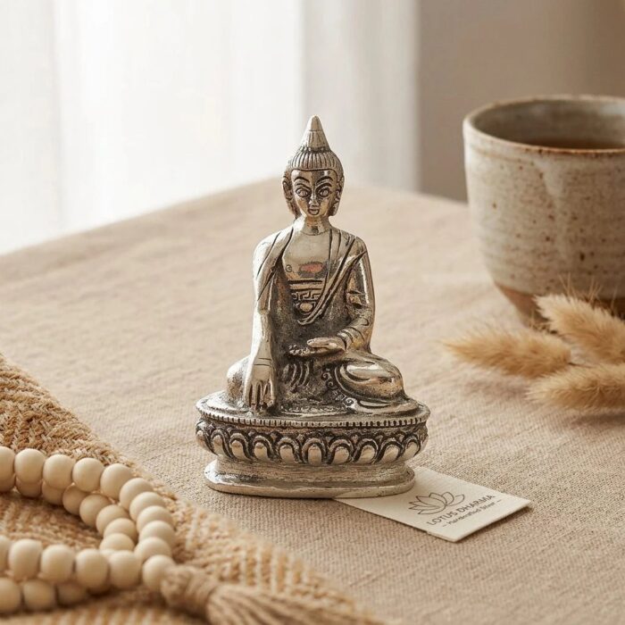 Brass Seated Buddha - Silver-Plated Statue - Image 3