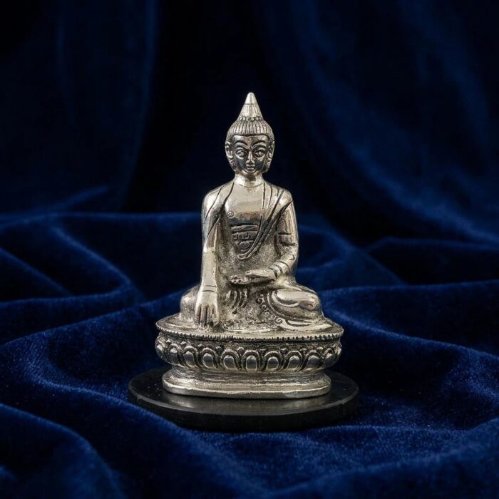 Brass Seated Buddha - Silver-Plated Statue - Image 6