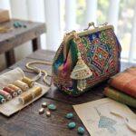 Turquoise Kundan bag charm with pearl and gold trim | Bridal accessory styling