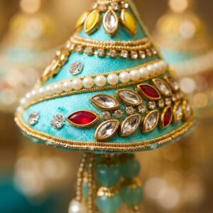 Close up of the Kundan Bag Charm with intricate details