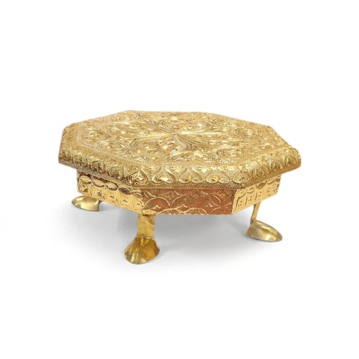 Hexa Brass and Wooden chowki - 6 inch - Image 3