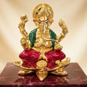 5 inch Gold Plated Statue of Ganesh on Kamal | Great House warming Gift