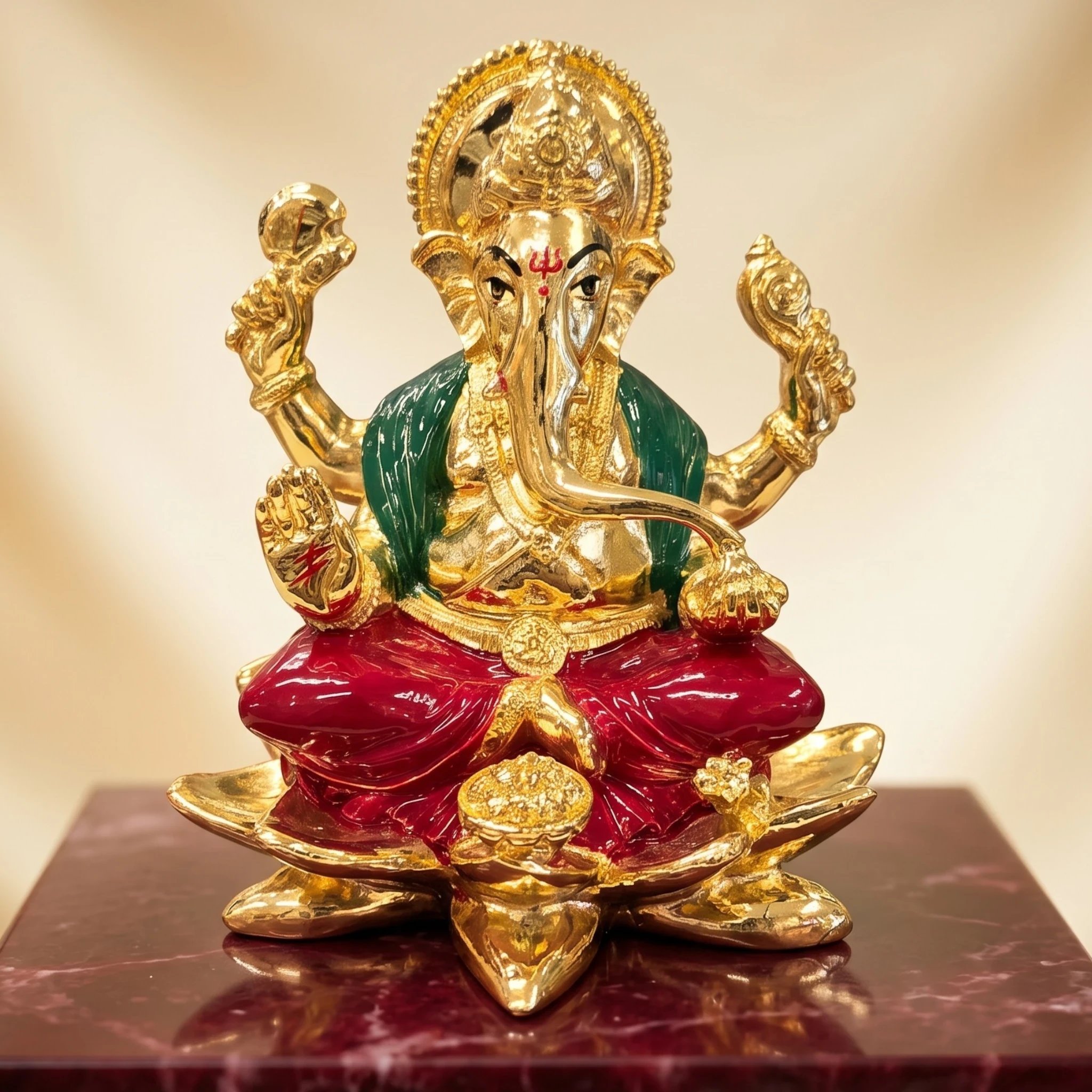 5 inch Gold Plated Statue of Ganesh on Kamal | Great House warming Gift