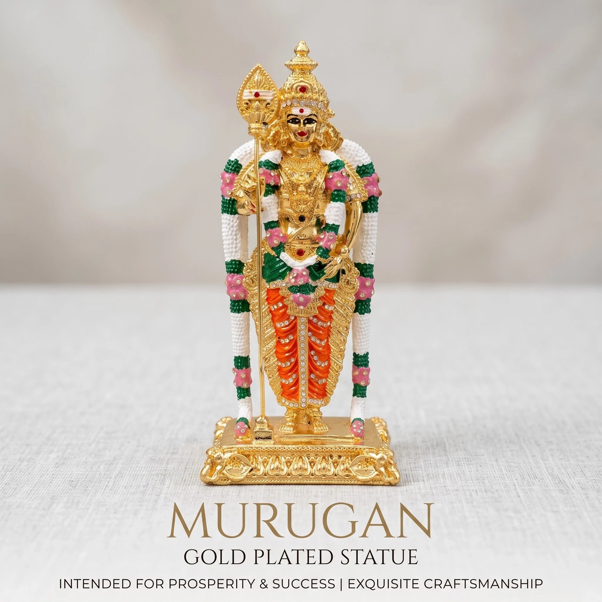 Gold plated murugan idol Gold plated Lord Murugan Statue | Perfect for home Mandir and Gift