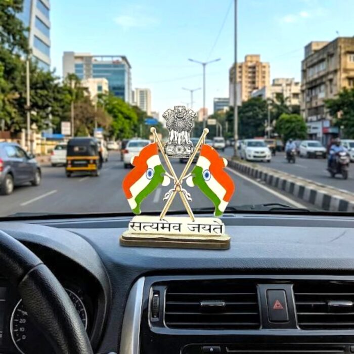 Dual Tricolor Flag Showpiece - 4 Inch - Image 2