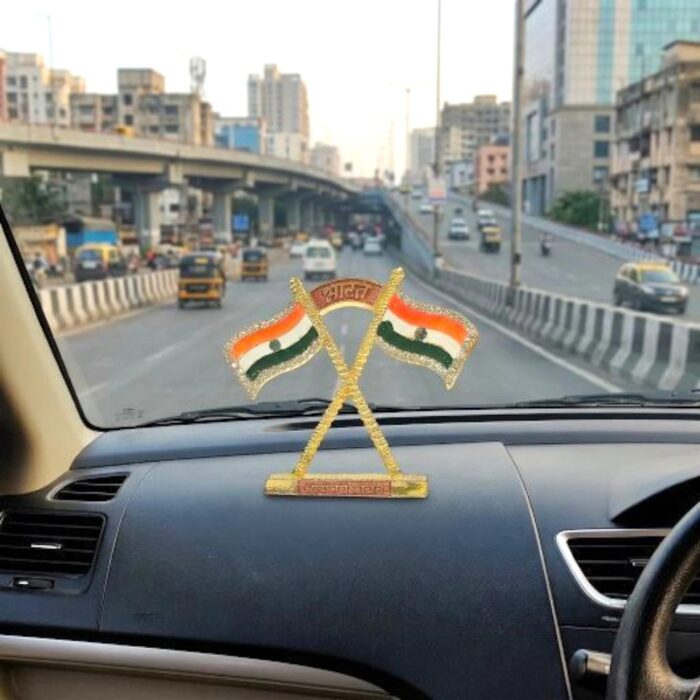 Dual Indian Tricolor Flag Showpiece - 2.5 inch - Image 2