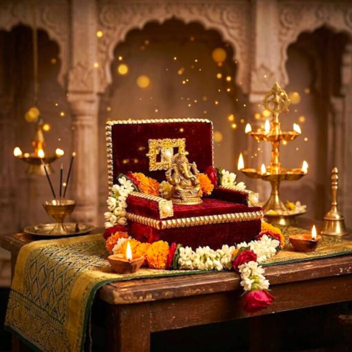 Royal Deity Singhasan - Velvet & Gold - Maroon - Image 3
