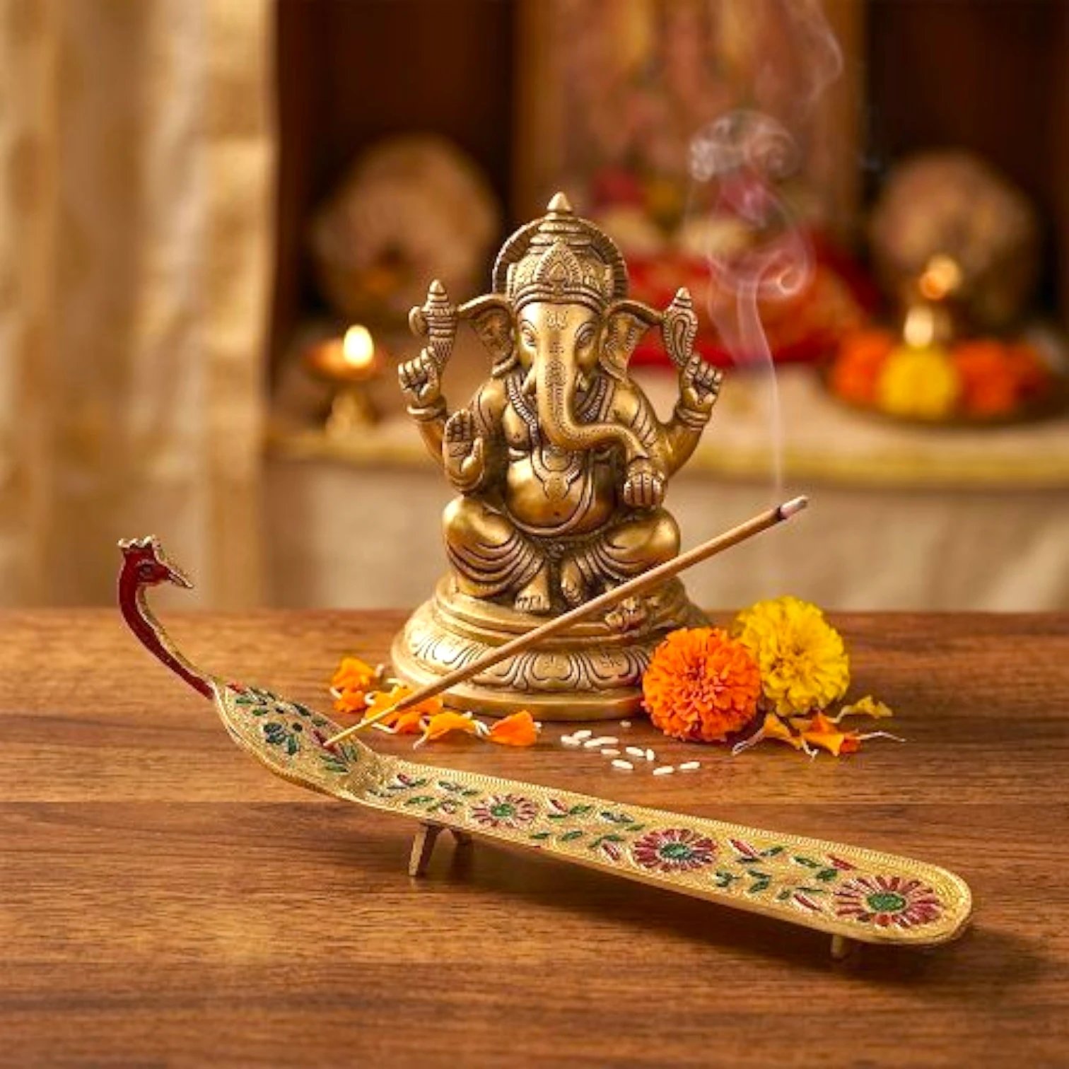 image (297).webp Ornate Brass Peacock Incense Holder & Ash Catcher - Image 1