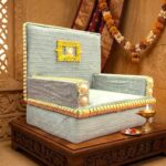 Premium Handcrafted Fabric Singhasan - Grey - Large with Box | Laddu Gopal Singhasan - Image 3