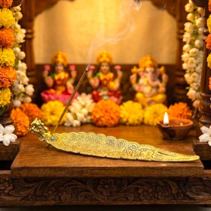 Leaf Incense Holder | Elephant | Golden | 12 inch - Image 2