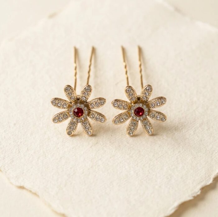 Ruby Red Ad stone Flower Juda Pins